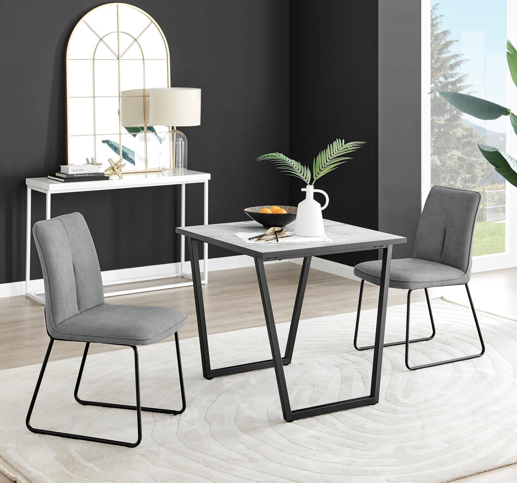 Carson White Marble Effect Square Dining Table & 2 Fabric Halley Chairs
